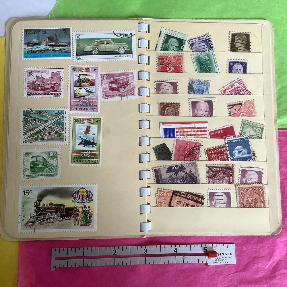 Vintage 2 Stamp Collector’s Stock Books WITH Approx.100+ Per- 1960’s 70’s 80’s