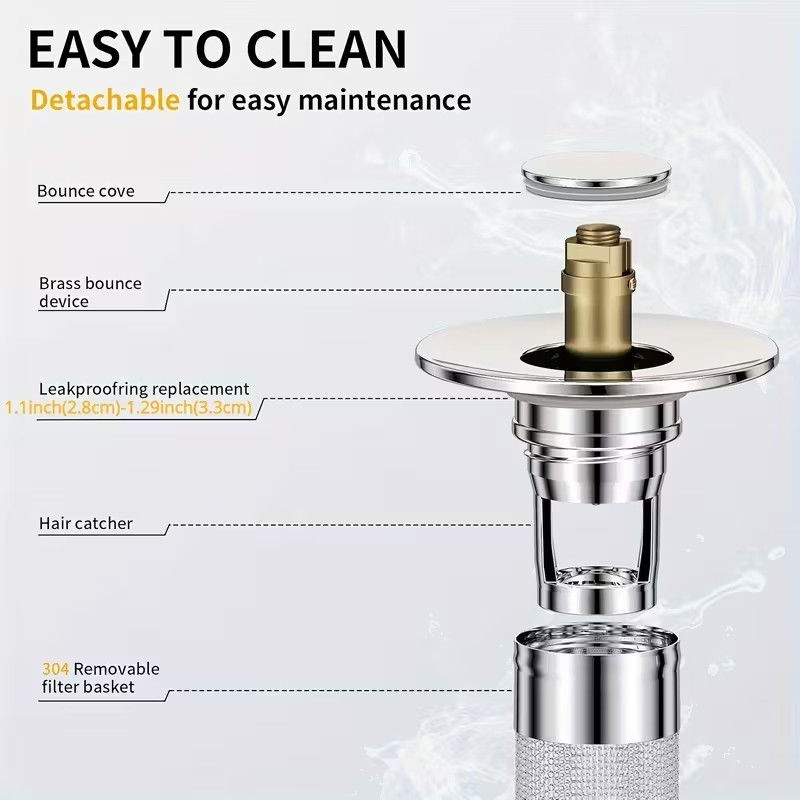2-Pack Sink Stopper Hair Catcher Bathroom Pop Up Sink Drain Strainer Filter Plug