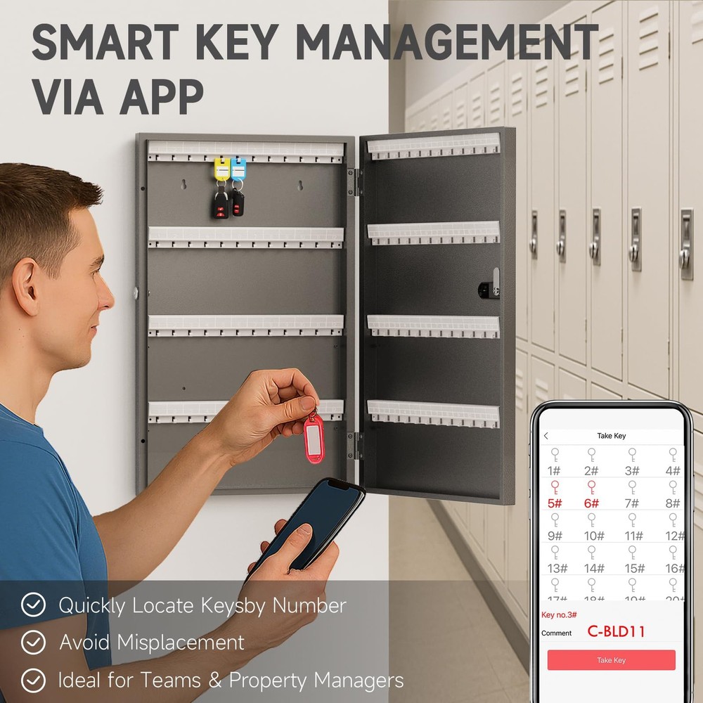 WeHere Key Lock Box Wall Mount(96 Keys), Key Cabinet Security Combination Lockbo