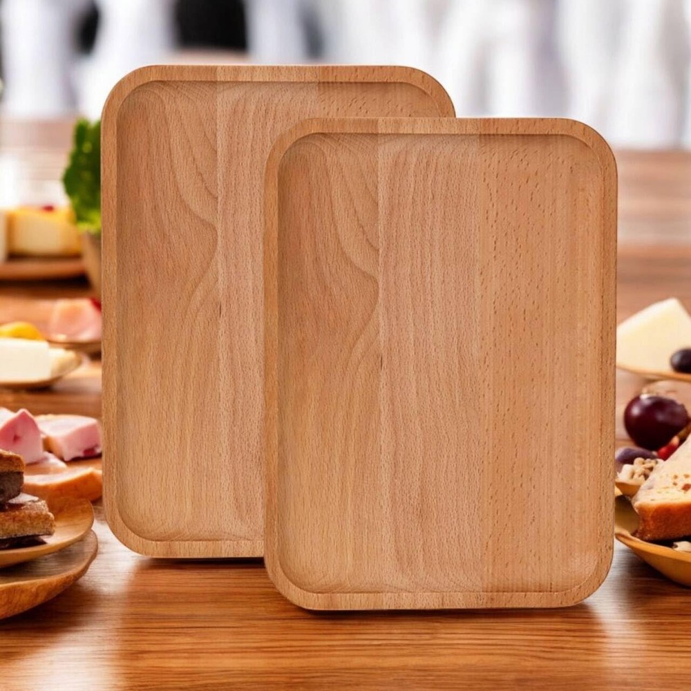2 Pack Solid Wood Serving Platters Trays Natural Edge Rectangular 10x7 Inch