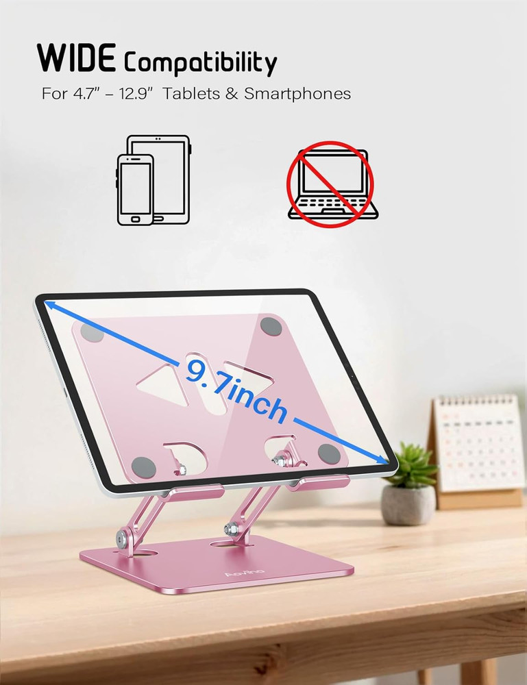 Tablet Stand Holder for Desk, Adjustable Desktop Tablet Holder, Foldable Aluminu