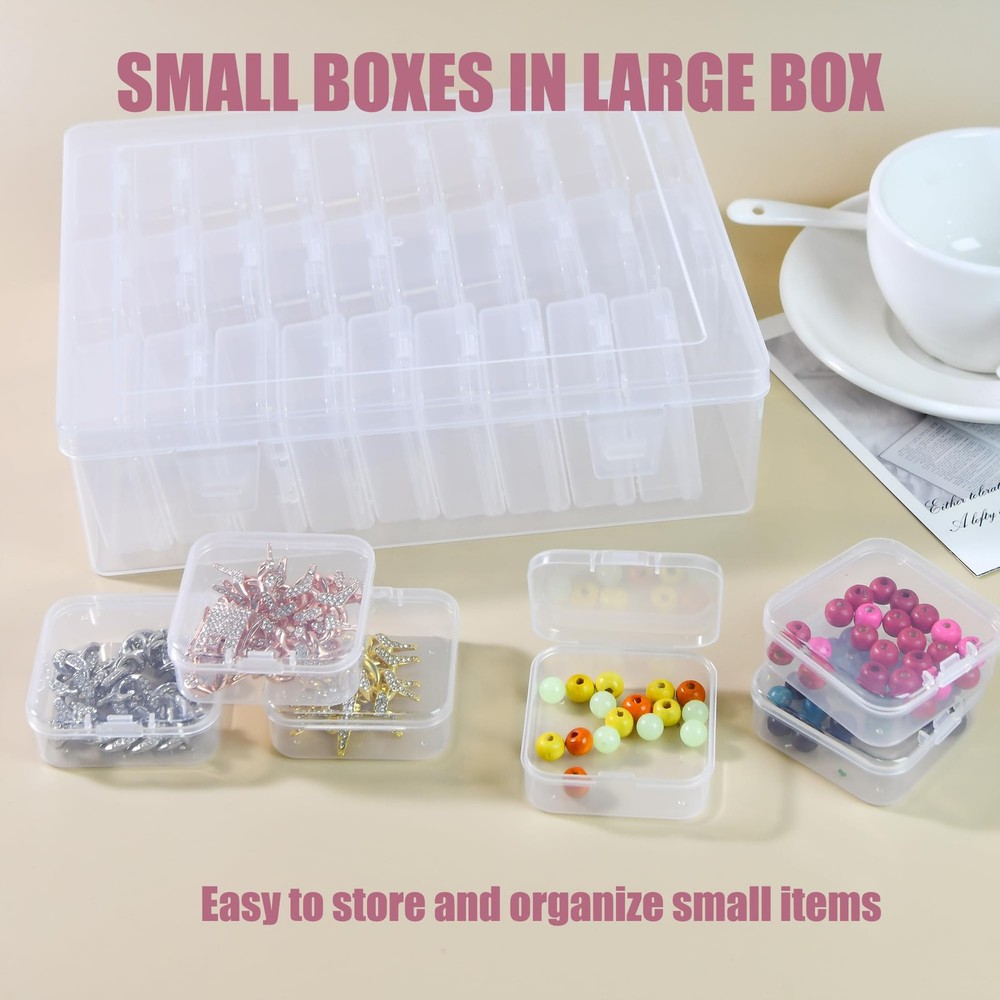 Bead Organizer Box with Hinged Lids - 31 PCS Clear Plastic Transparent-30PCS