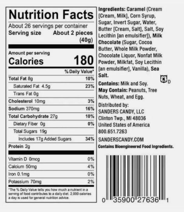New SANDERS Milk Chocolate Sea Salt Caramels - 36 oz Jar, Fine Chocolates Snack