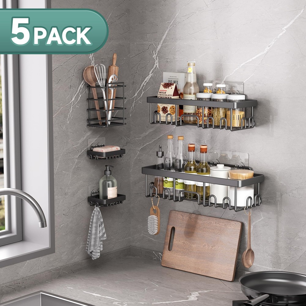 5pack Rustproof & Waterresistant Kitchen Sink Organizer Large Capacity Spice Rac