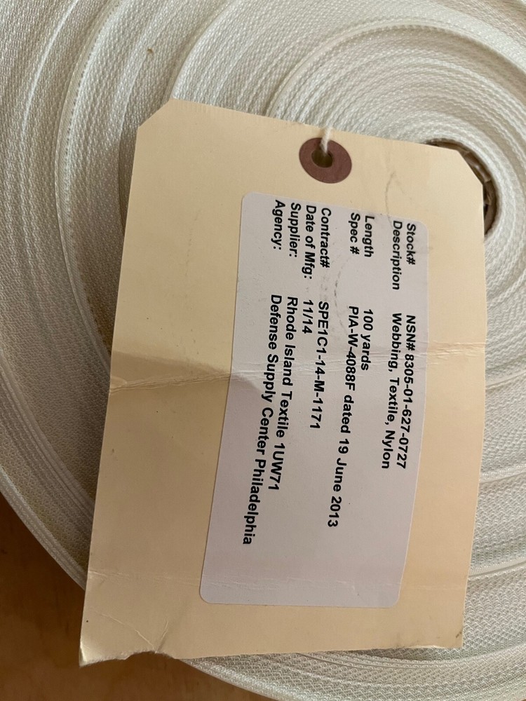 webbing,VINTAGE,WEBBING TEXTILE nylon ,nos, gi,2014 white 3/4" width