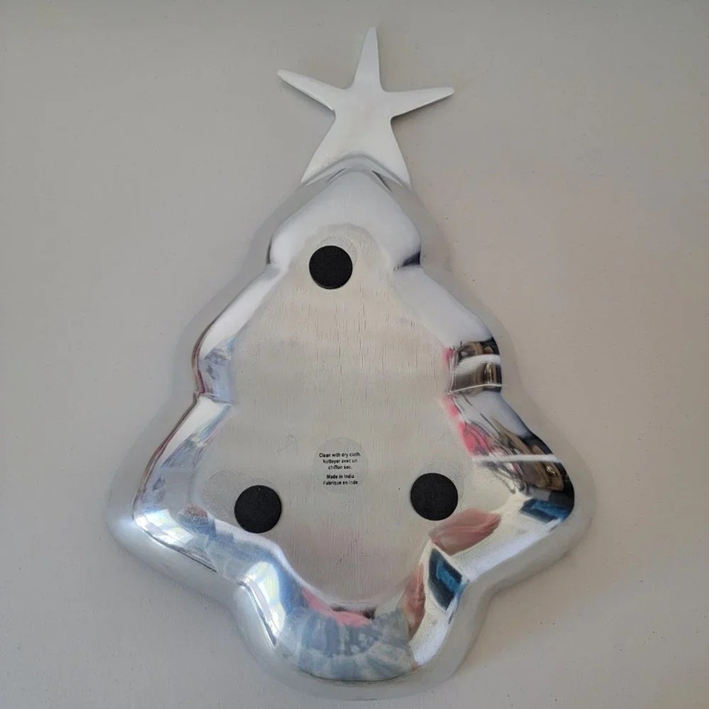 Pewter Christmas Tree Serving Platter Silver Tone Holiday Tray Medium Size