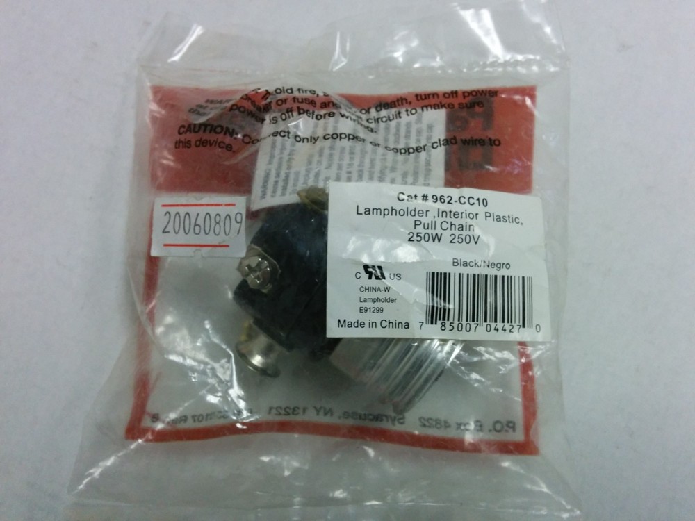 (10 pc) Pass & Seymour Pull Chain Interior Light Socket Plastic Lampholder BLACK