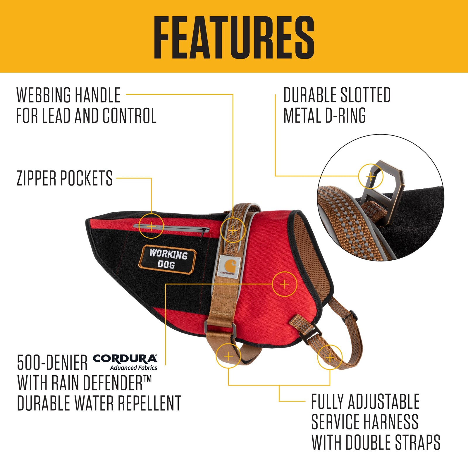 Carhartt Nylon Ripstop Service Dog Harness – Durable, Water-Repellent, Reflectiv