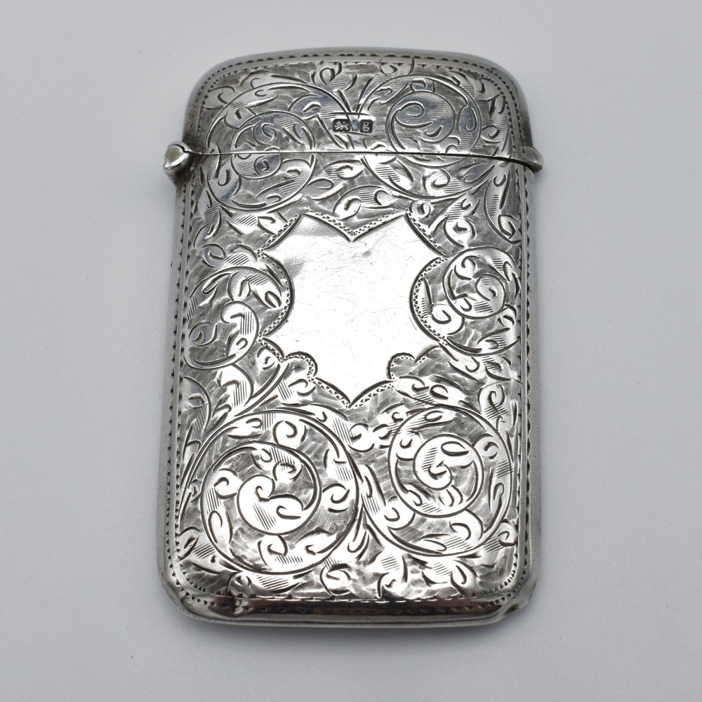 Antique Solid Silver Card Case 1906 Pattern Engraved Edwardian