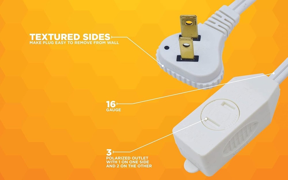 SlimLine 3ft Flat Plug Extension Cord - Right Angle, 3 Polarized Outlets