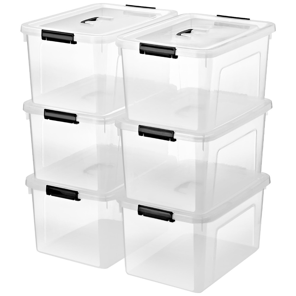 Clear 19 Quart Storage Bins, 6-Pack Stackable Plastic Box With Lids