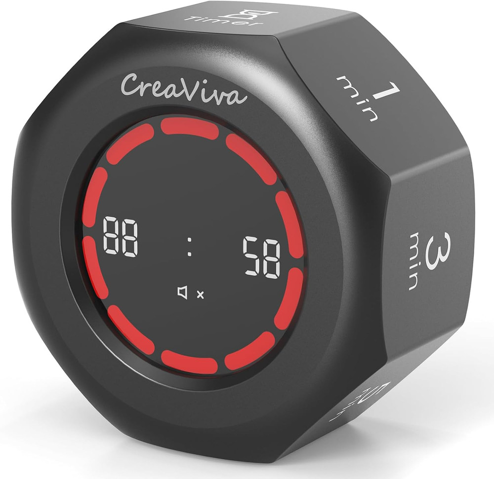 Flip Cube Pomodoro Timer - Rechargeable Visual Countdown & Count up Stopwatch, 7