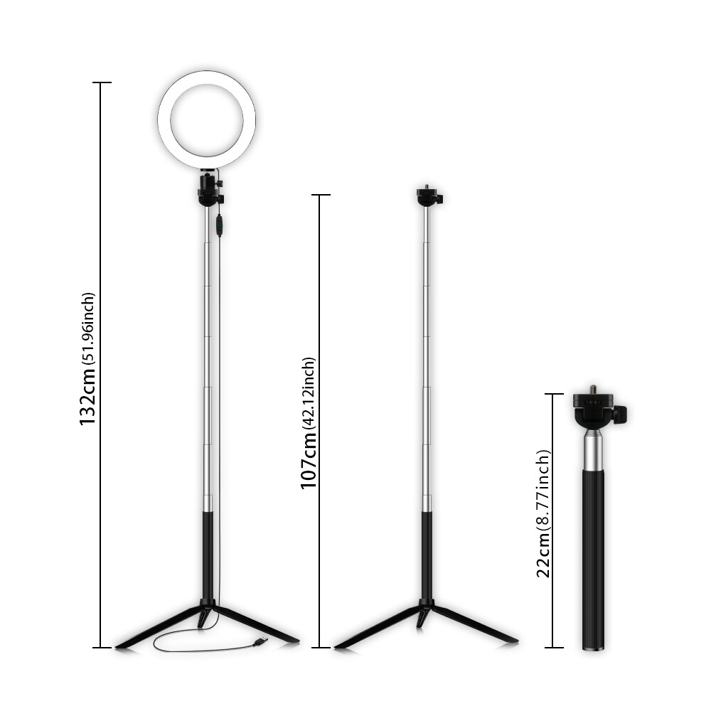 LED Fill Light Ring w/Tripod Stand Dimmable Kit Adjustable Ring For Video Live