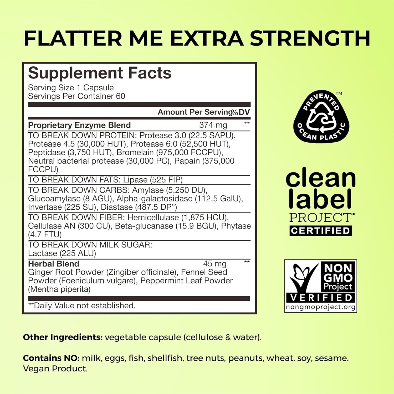 HUM Flatter Me Extra Strength Digestive Enzymes 60 Servings Free Shipping US