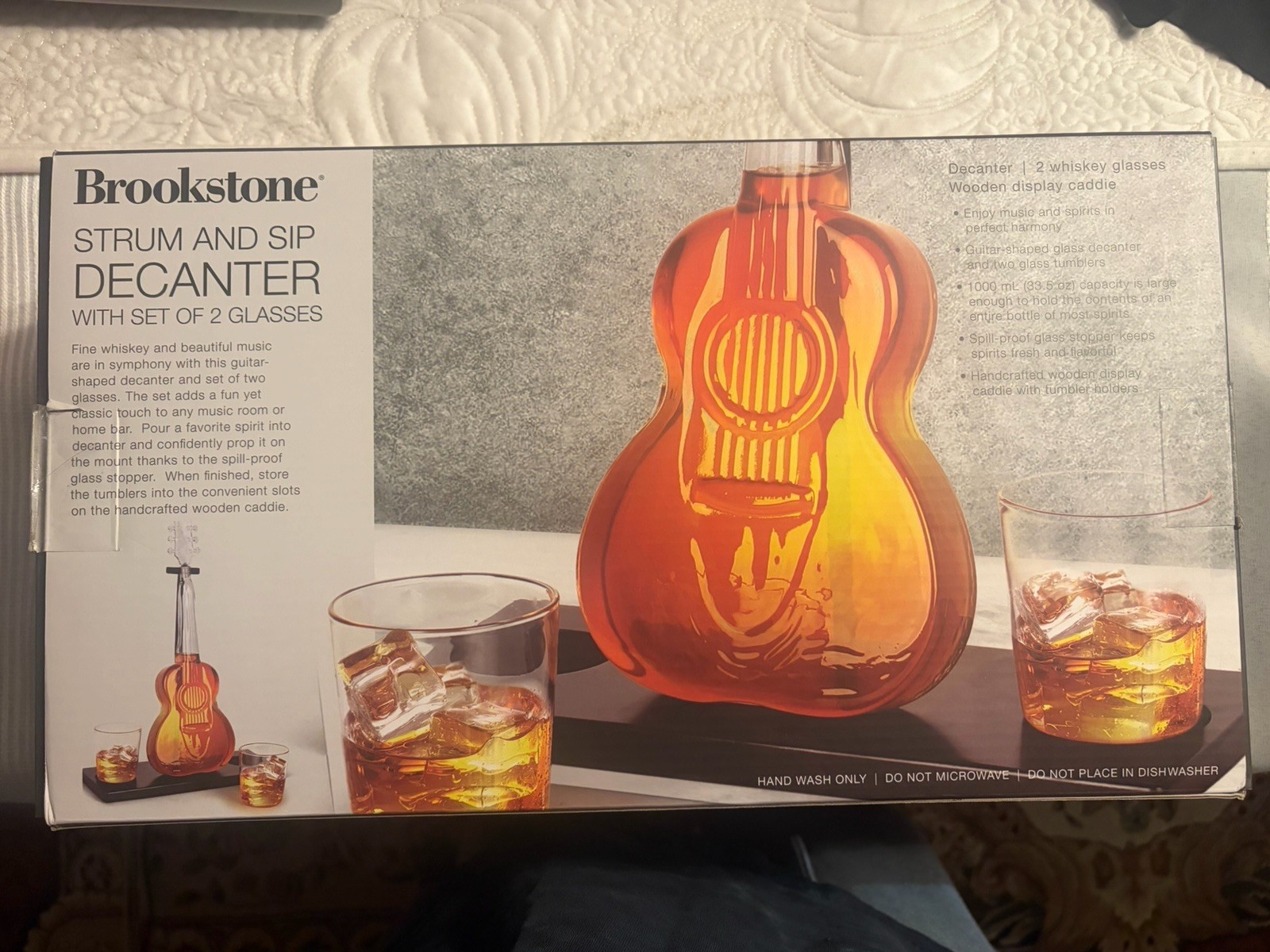 Brookstone Strum And Sip Guitar Whiskey Decanter With Two Glasses. Brand new.