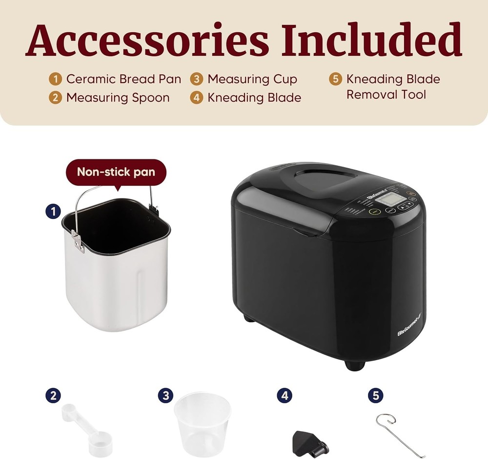 Programmable Bread Maker, 2 lb Loaf, 19 Menu Options, Black