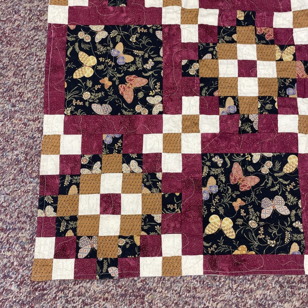 Butterfly Patchwork Pattern Quilt Lap Throw 16 Patch 49”x50” Hand Stitched