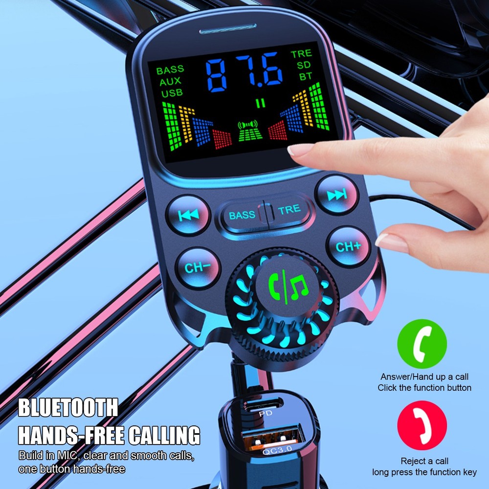 Bluetooth5.3 Car FM Transmitter MP3 Player Radio Adapter 30W PD USB Fast Charger