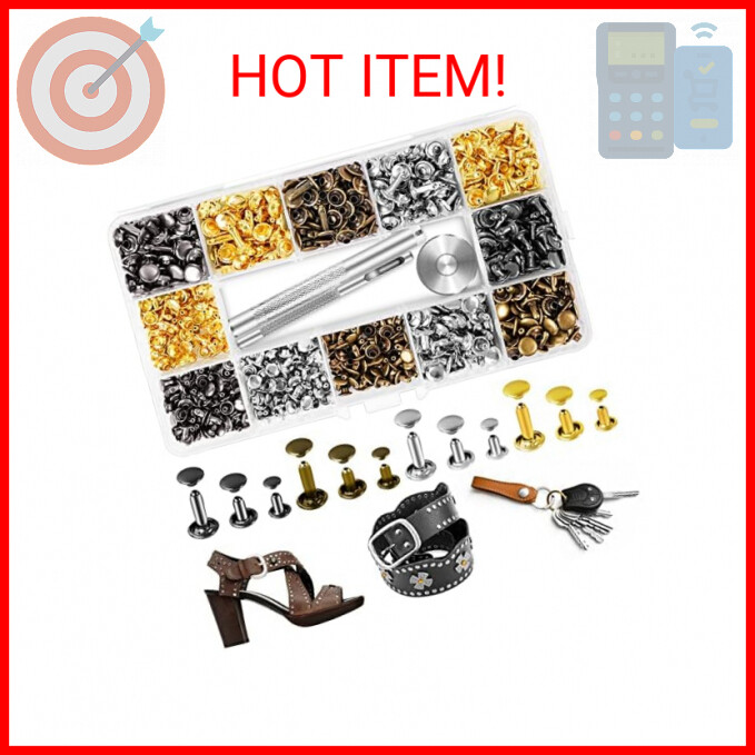 420 Sets Leather Rivets Kit, Double Cap Brass Rivets Leather Studs with 3PCS Set