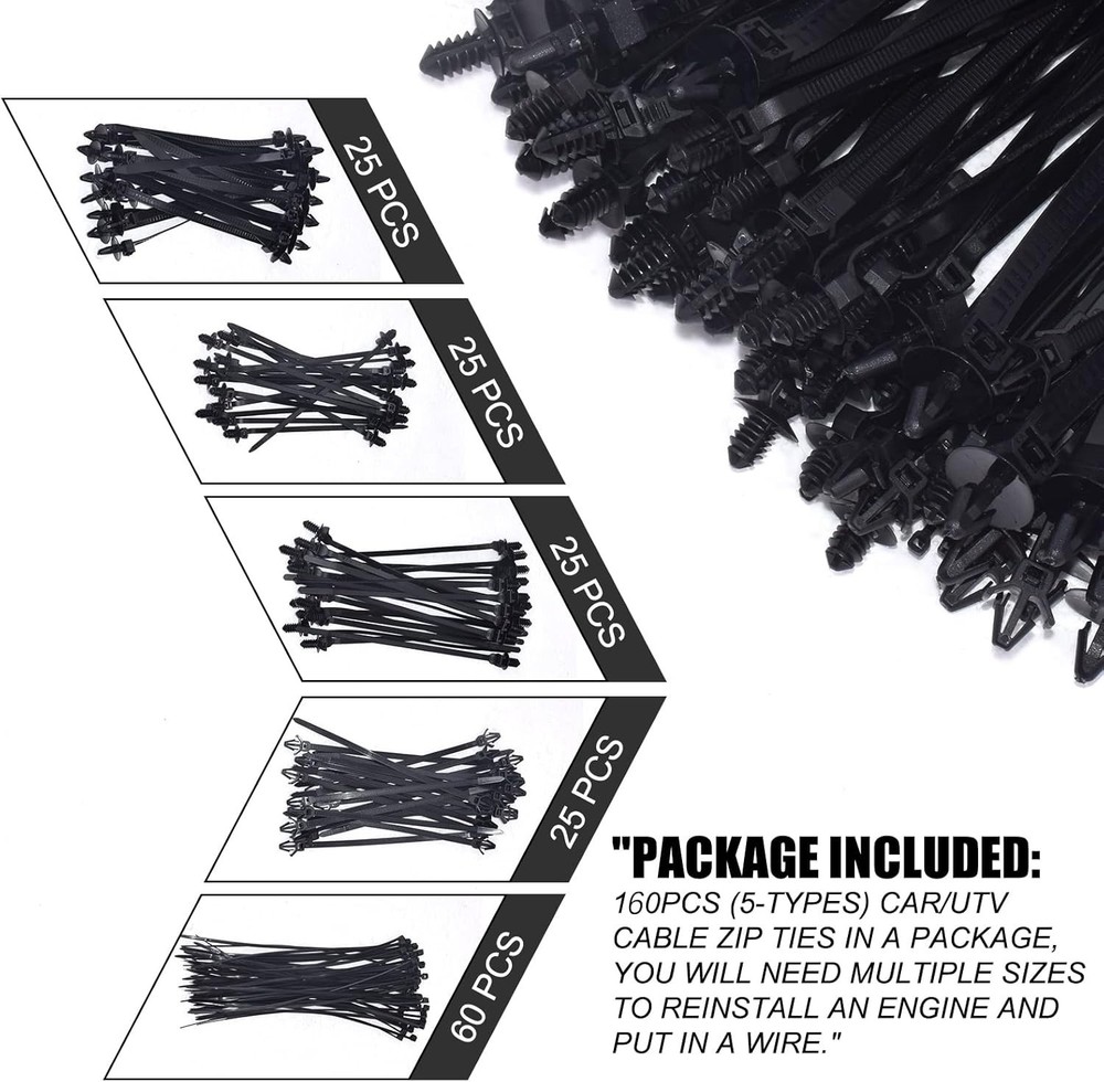 160Pcs Universal Nylon Push Mount Cable Zip Tie, Self Locking Cable Strap,Hea...