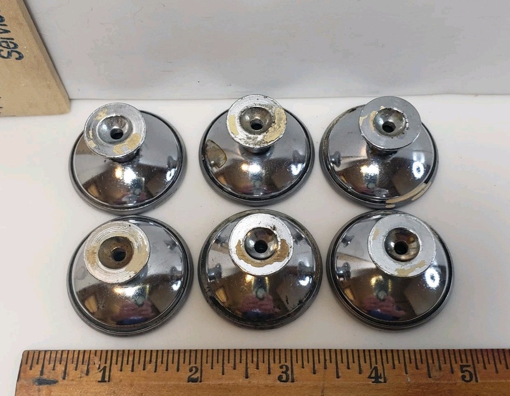 Chrome Cabinet Drawer Pull Knobs Mid Century 1. 5" Diameter Lot Set 6 Vintage