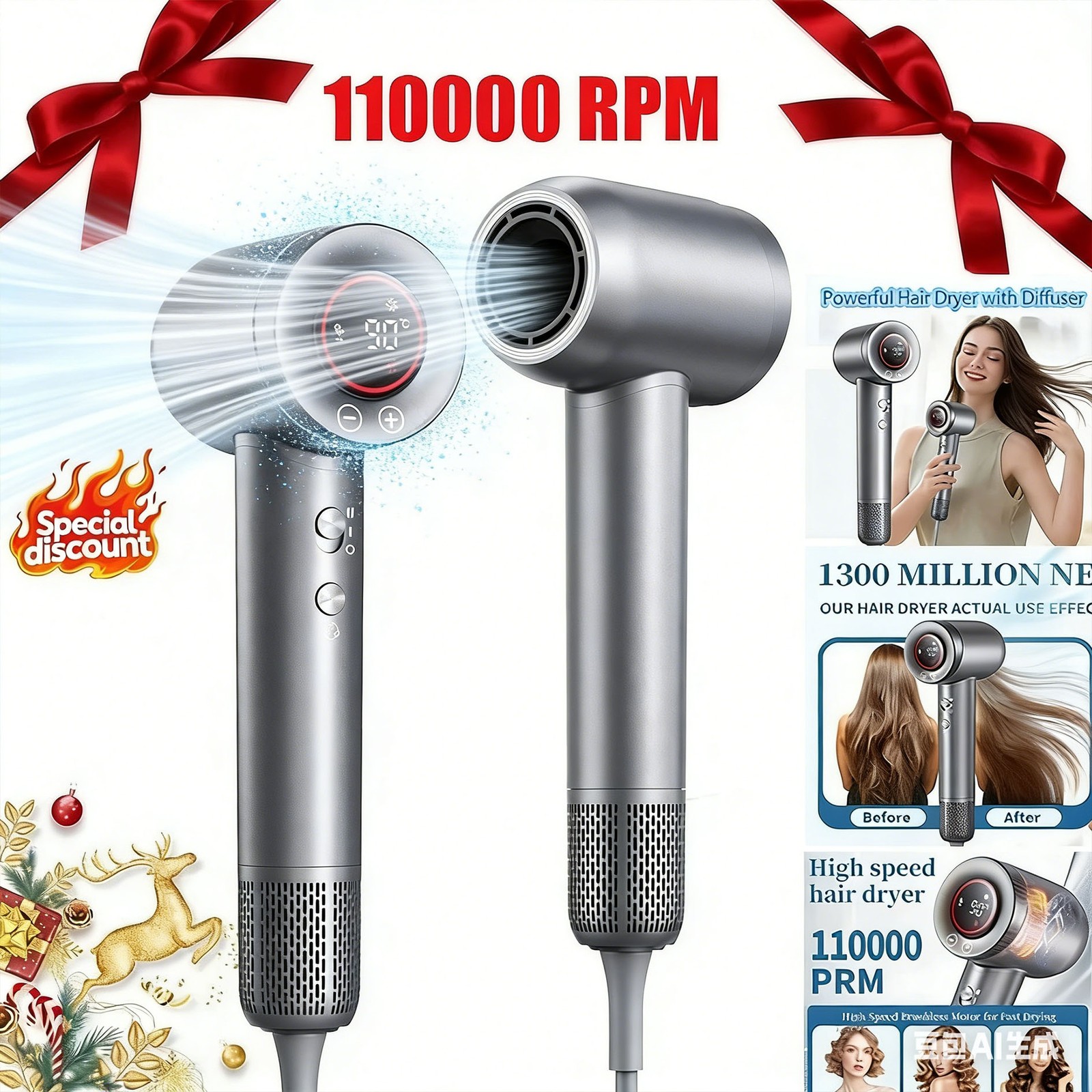 Professional Ionic Hair Dryer - Fast Drying Salon Blow Dryer Quiet & Lightweight