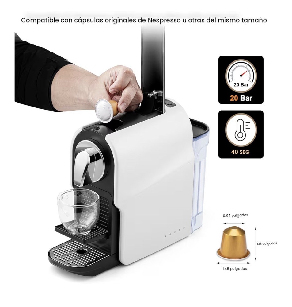 Compact Capsule Coffee Machine, 20 Bar, Nespresso Compatible, Programmable