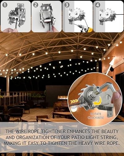 String Light Hanging Kit Outdoor 164 Ft Vinyl Coated Cable and Winch 164 Feet