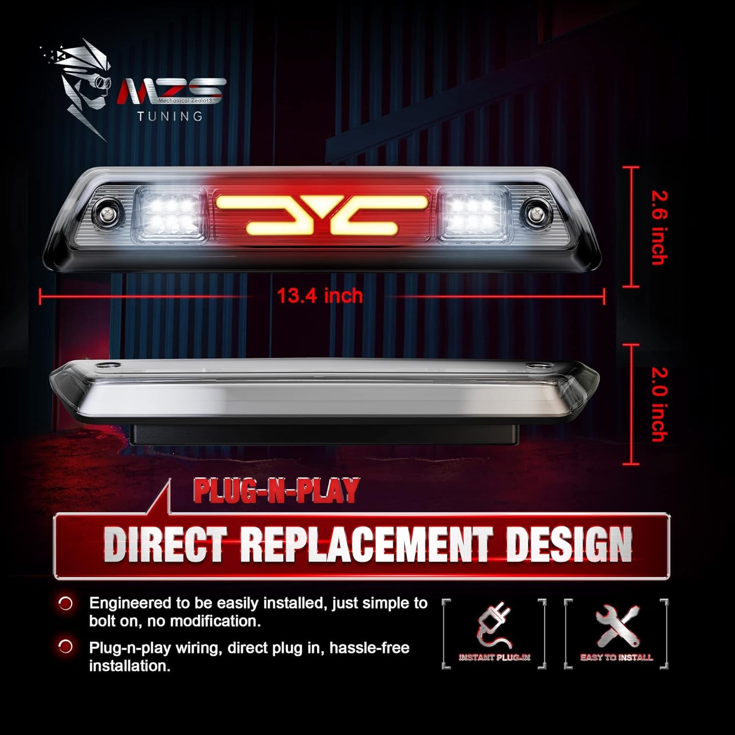 Luz freno tercera LED impermeable p/ F150 2009-2014, rojo/blanco