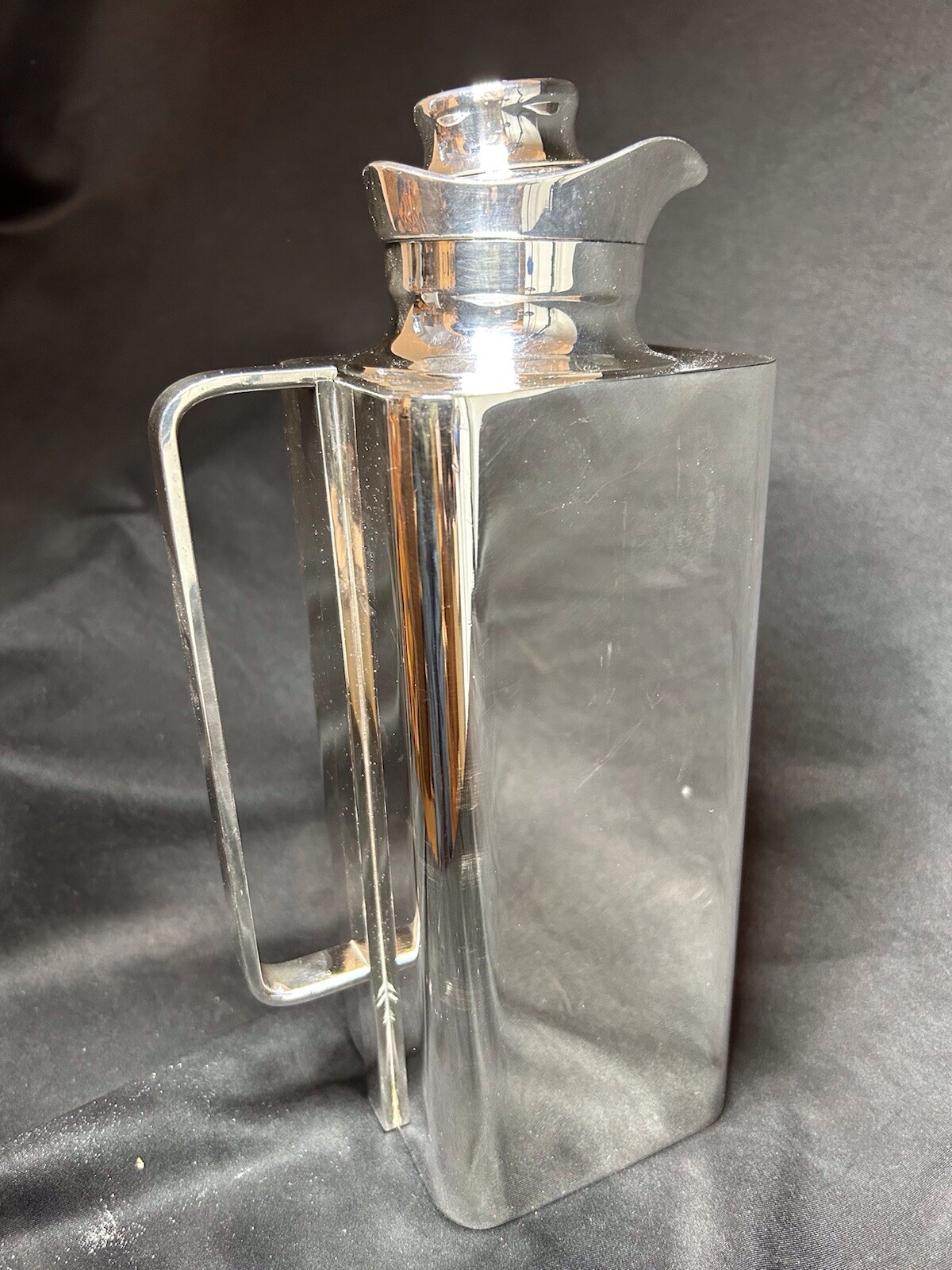 Cassetti Modernist Silver Carafe Thermos Hand Made Glass Lined Mid 20th C