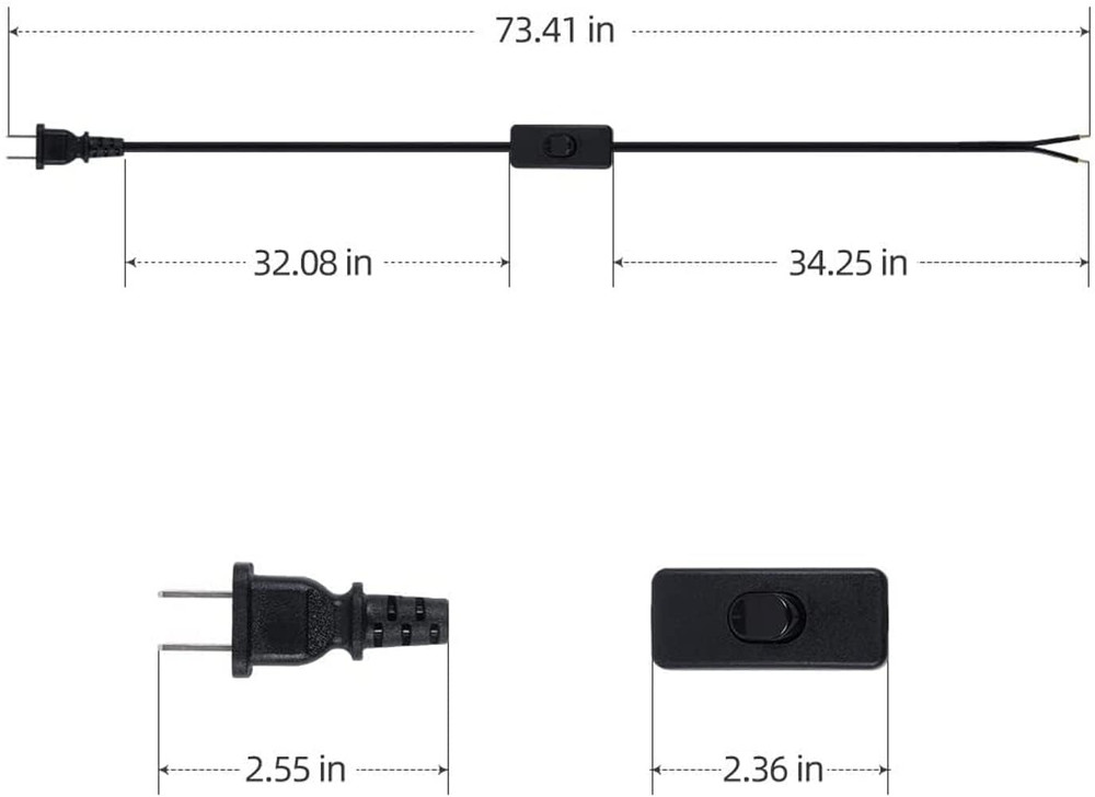 3pcs Lamp Cord Set with Molded Plug Button Switch Stripped Ends Cord...