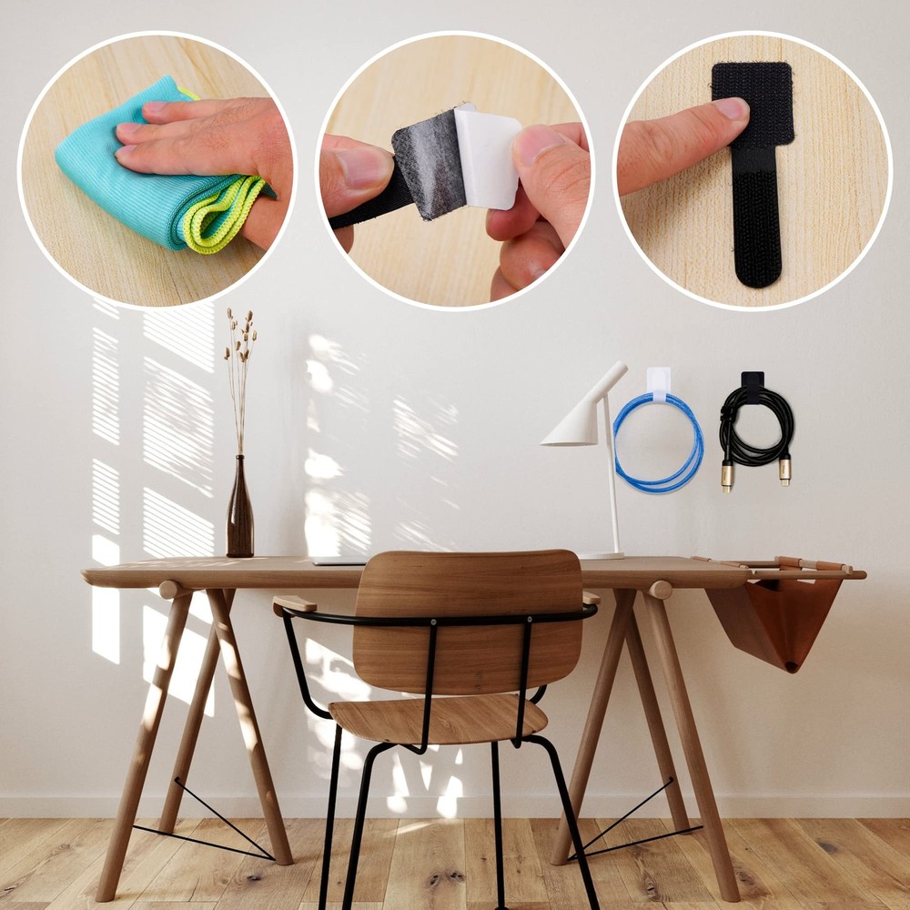40pcs Self Adhesive Cable Ties Wire Organizer Cord Adjustable Hook And Loop Cabl