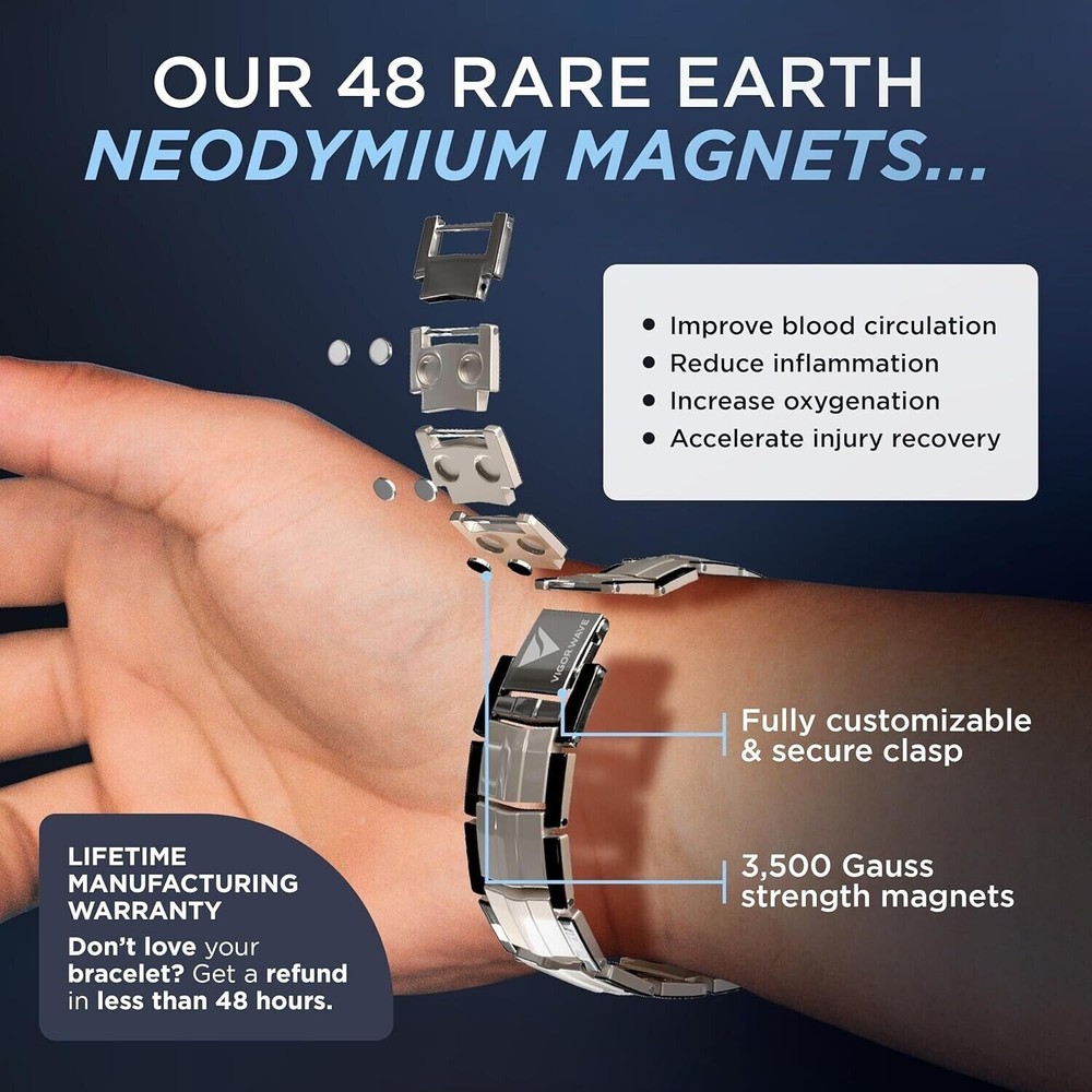 Vigor Wave® Magnetic Therapy TITANIUM Bracelet for Men, Titanium [OPEN BOX]