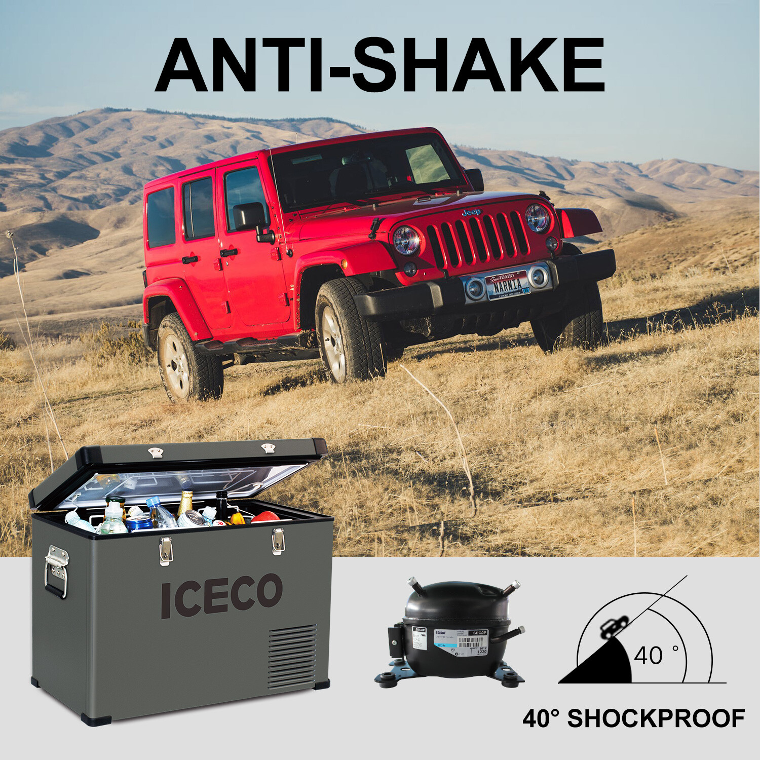 ICECO VL45 47QT Portable Freezer Fridge 12V Cooler Car Camping Truck With Cover