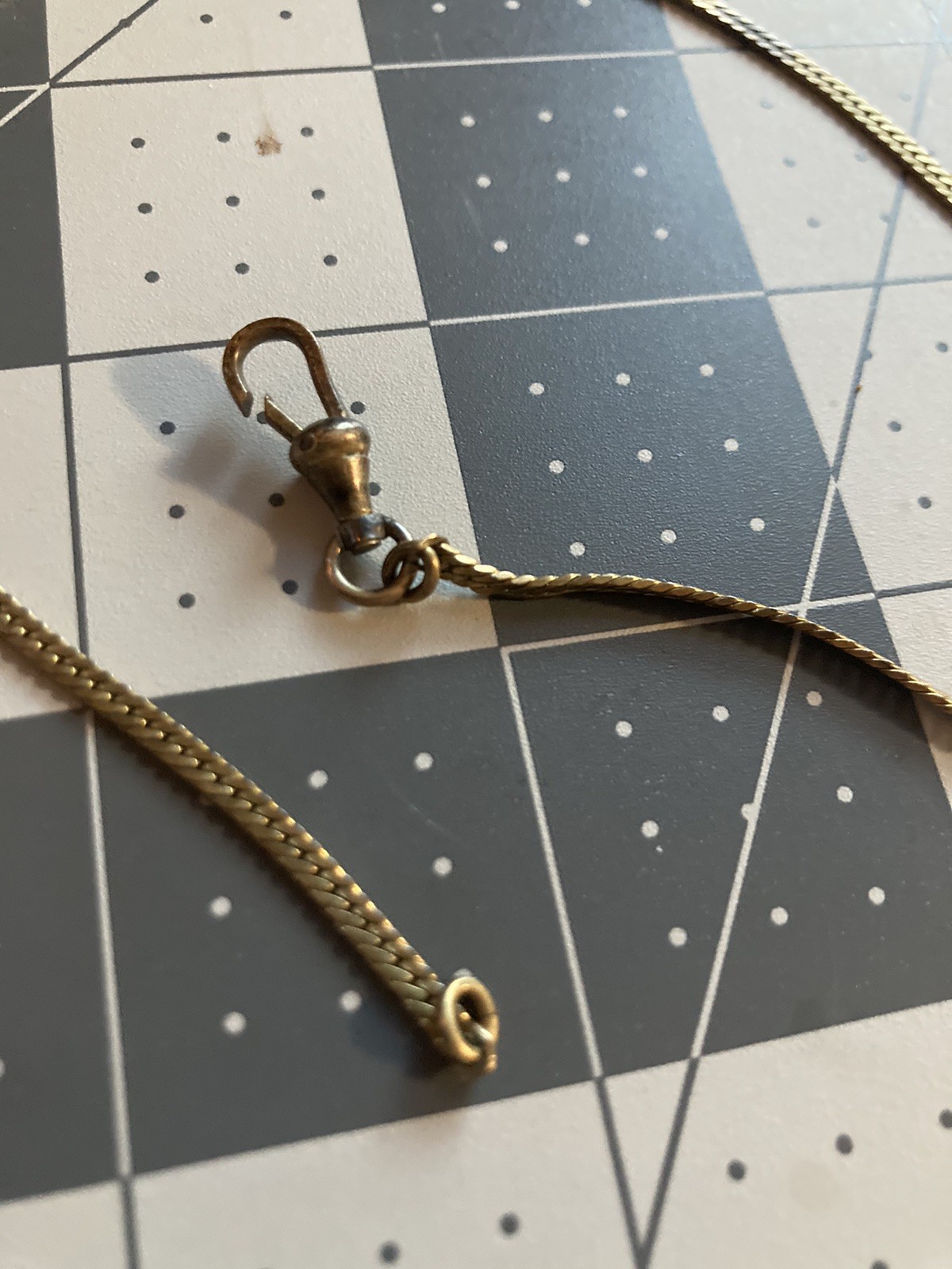 Antique Vintage Gold Tone Watch Fob Herringbone Chain Signed