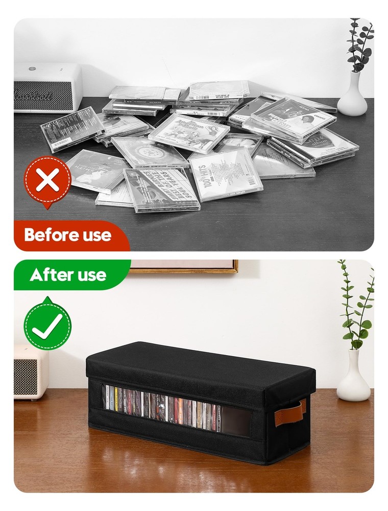 4 Packs CD Storage Box with Visible Window, Stackable CD Case Holder with Dus...