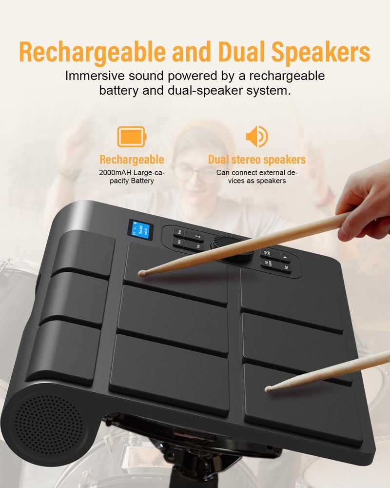 9 Pads Electronic Drum Pad, Electronic Tabletop Drum Set, Portable Digital Dr...