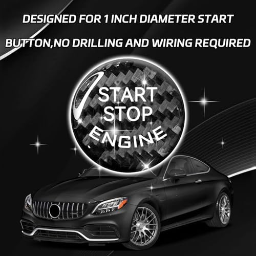 Car Push Start Button Cover Carbon Fiber Engine Push Start Stop Button Black