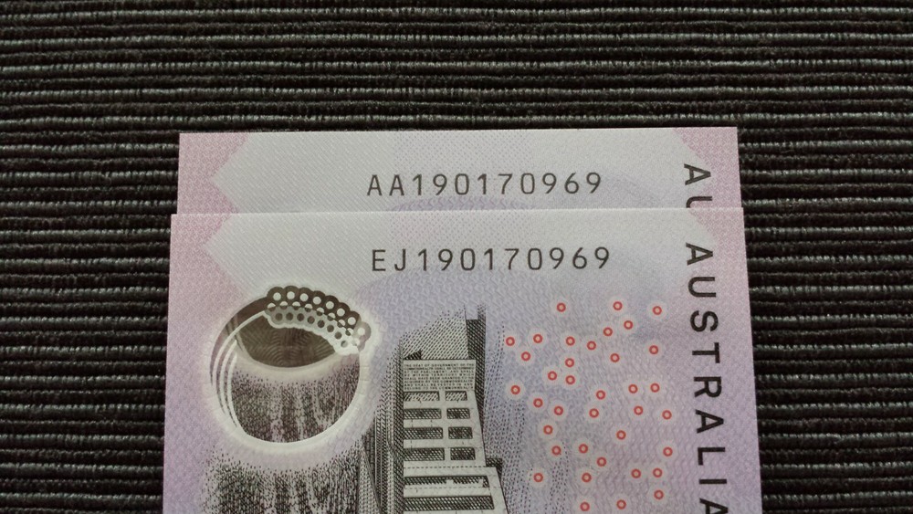 2019 $5 FIRST & LAST PREFIX MATCHING SERIALS AA19 EJ19 AA EJ x 2 UNC Banknotes