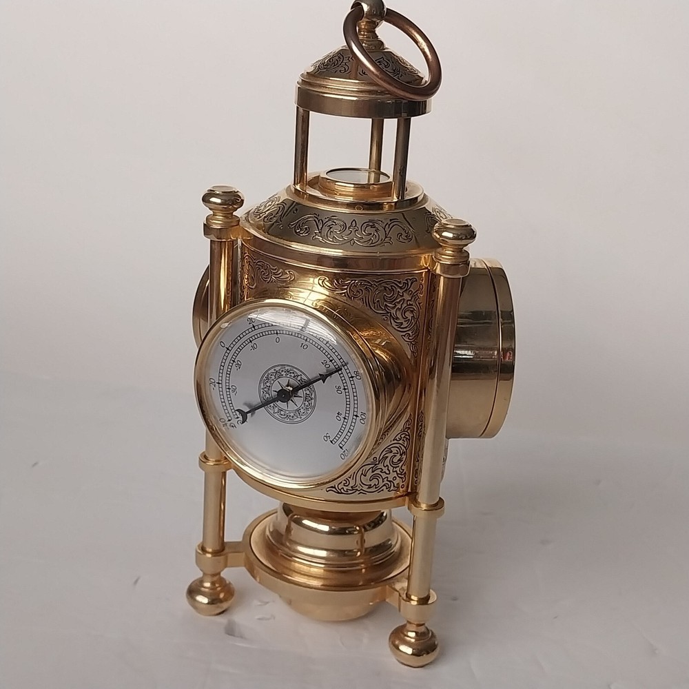 NAUTICAL 3-SIDED BRASS - CLOCK, BAROMETER, THERMOMETER & COMPASS WORKING