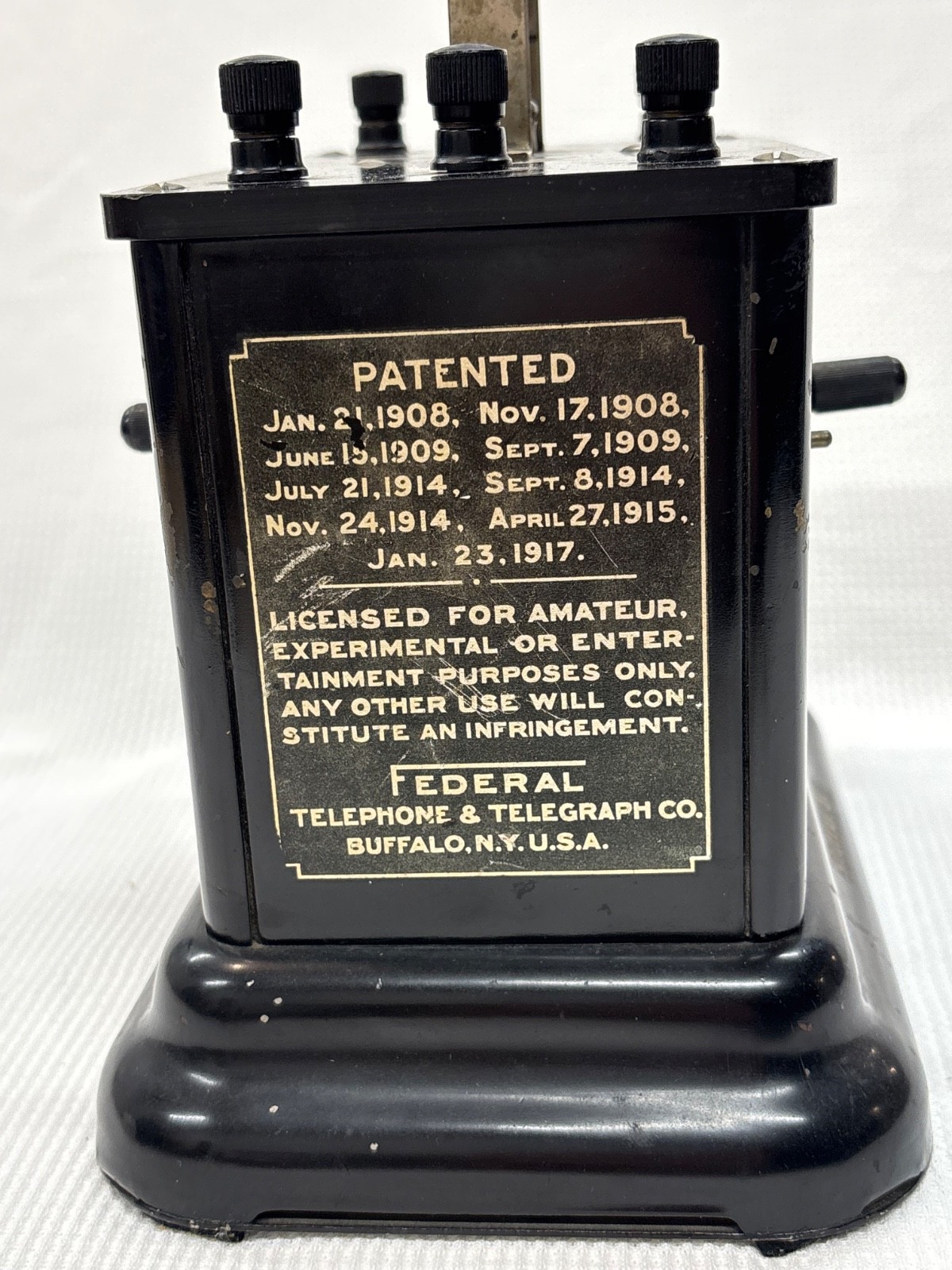 Antique Federal Jr. Crystal Radio, Earphones, Philmore Aerial Kit, Cats Whisker