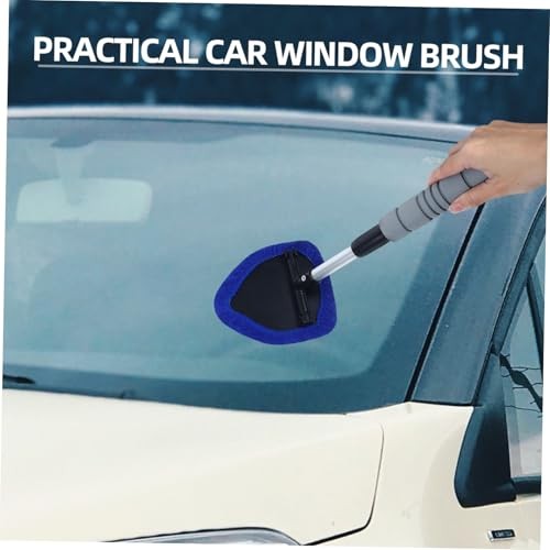 1 Set Windshield Cleaning Brush Adjustable Handle with Triangular Cloth Blue
