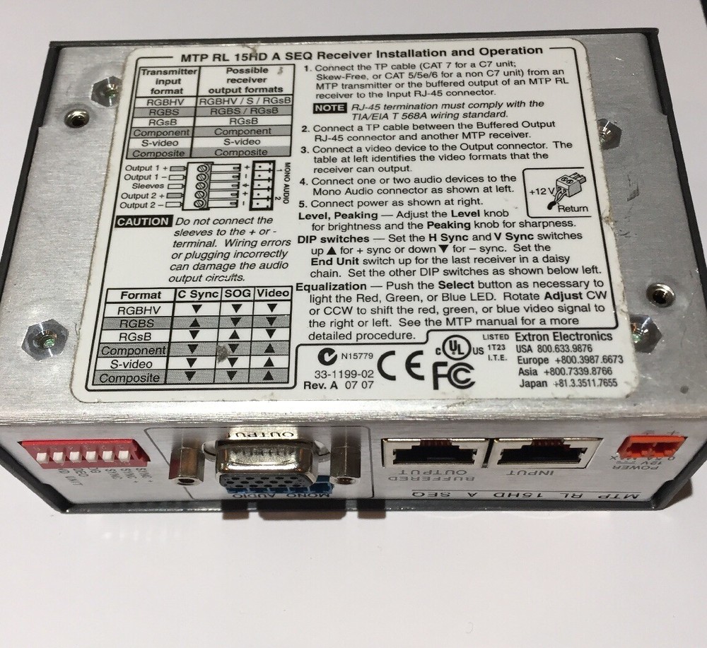 Extron MTP-RL-15HD A-SEQ Twisted Pair Receiver