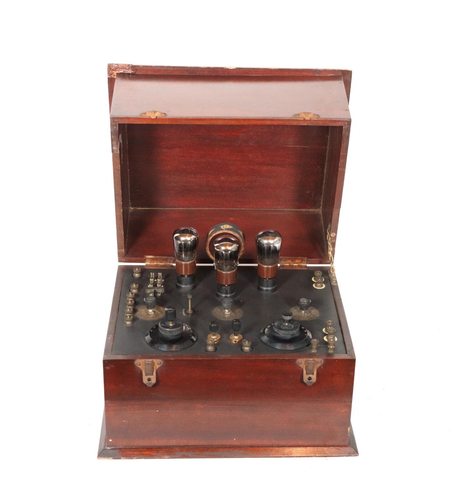 Ca. 1923-24 AJS Pattern 3-Valve Receiving Set w/Exposed Tubes & Plug-In Coil