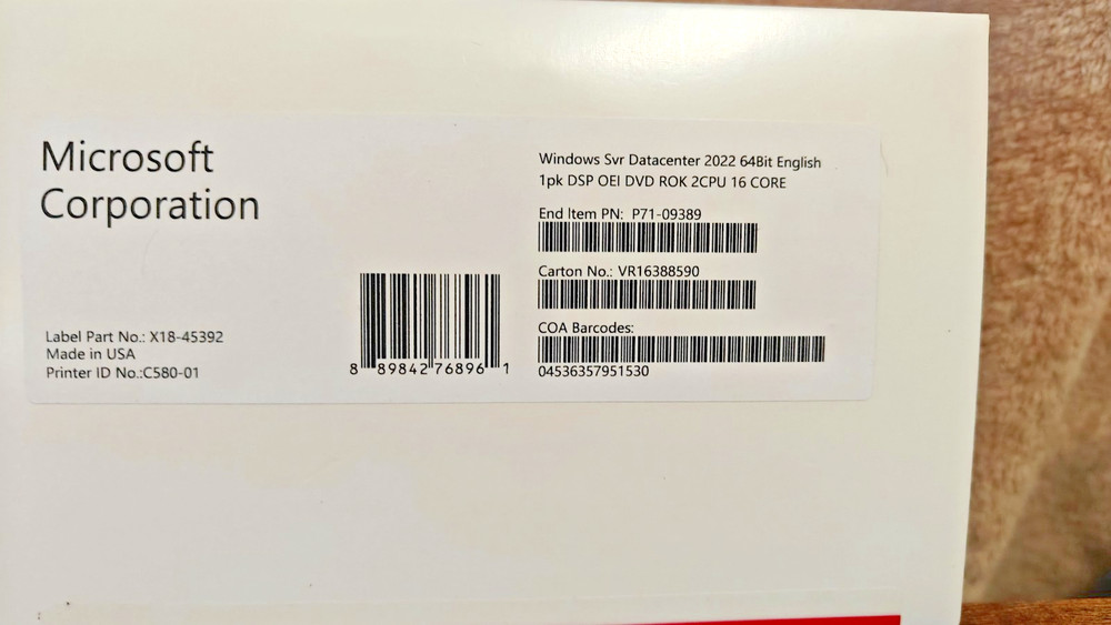 Microsoft Windows Server 2022 Datacenter - 2CPU x 16 Core License (P71-09389)