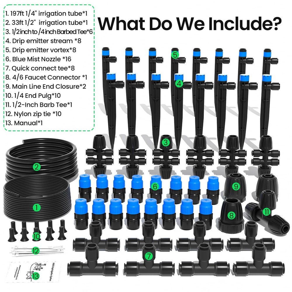 MIXC 230FT Quick-Connect Drip Irrigation System Kit, Automatic Garden Waterin...