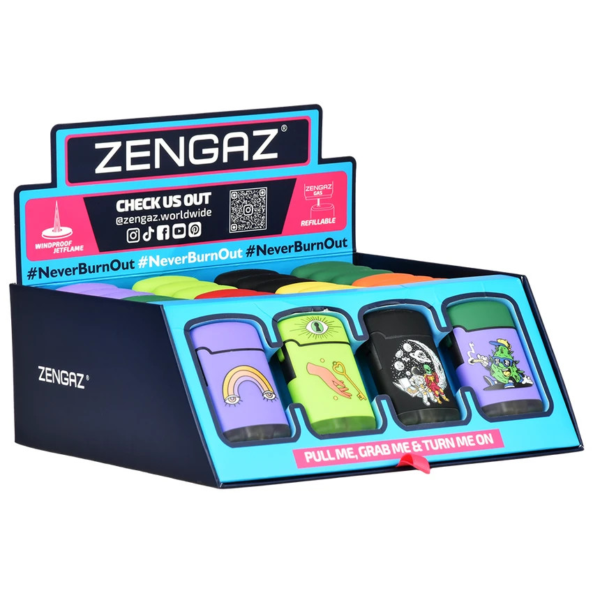 Zengaz Windproof Jetflame Refillable Lighters, 2-Pack Mixed Designs
