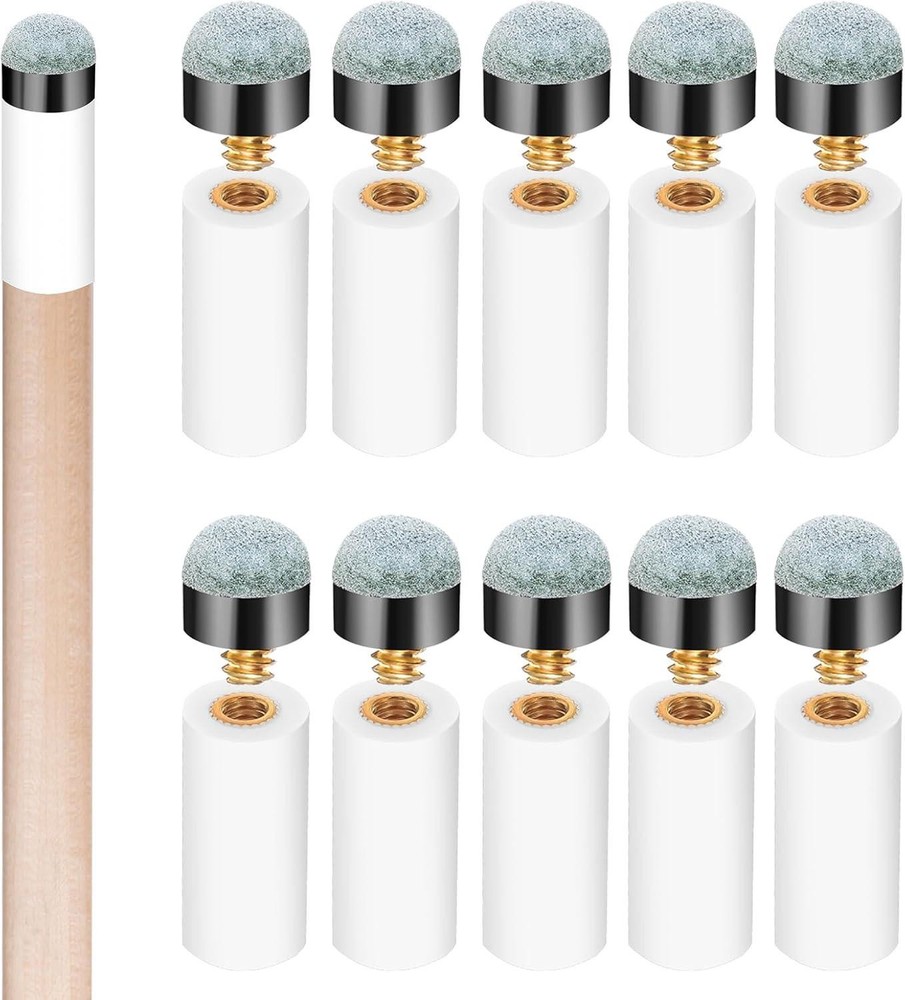 10 Sets Pool Cue Tips Replacement Kit with White Ferrules Screw-on Billiard Tips
