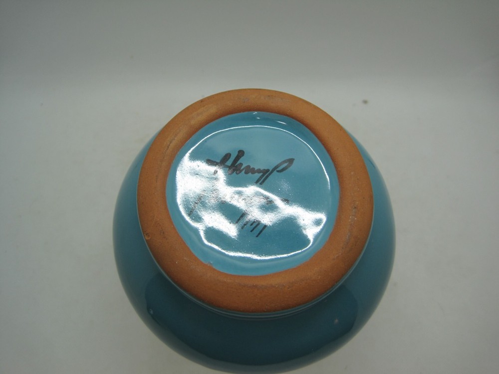 Henry P Blue Drip Glaze Ceramic Vase Signed