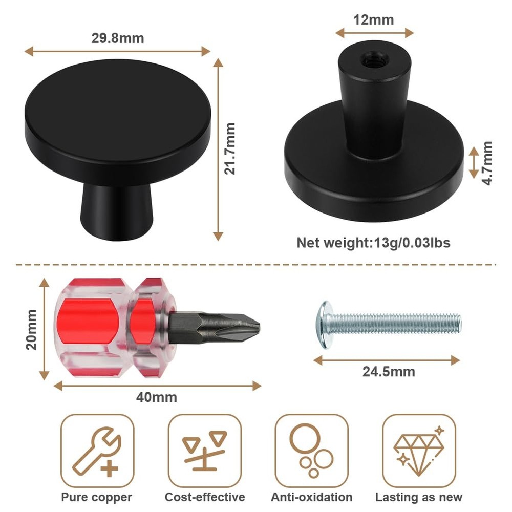 Ainiv 10 PCS Black Cabinet Knobs, Round Drawer Knobs, Mushroom Dresser Handle...